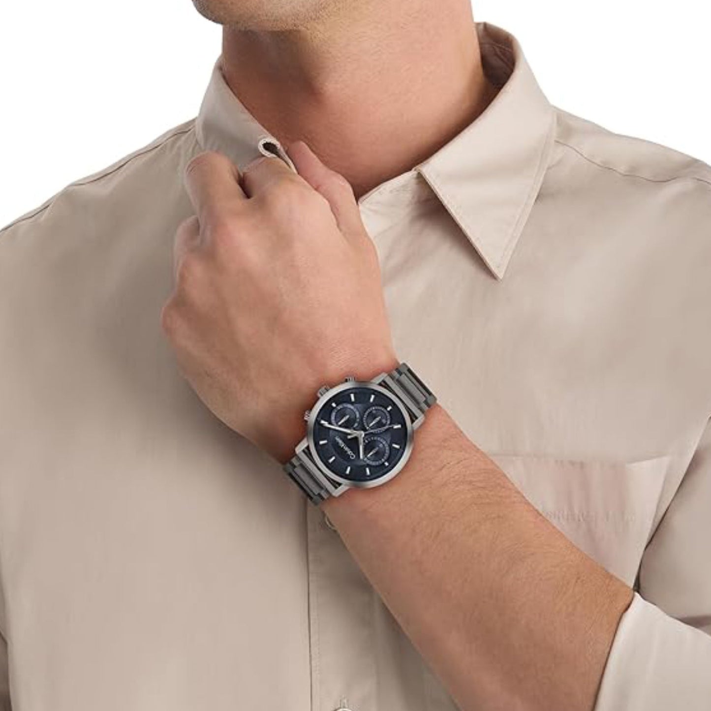 Men Quartz Blue Dial Chronograph Stainless Steel Watch 25200495