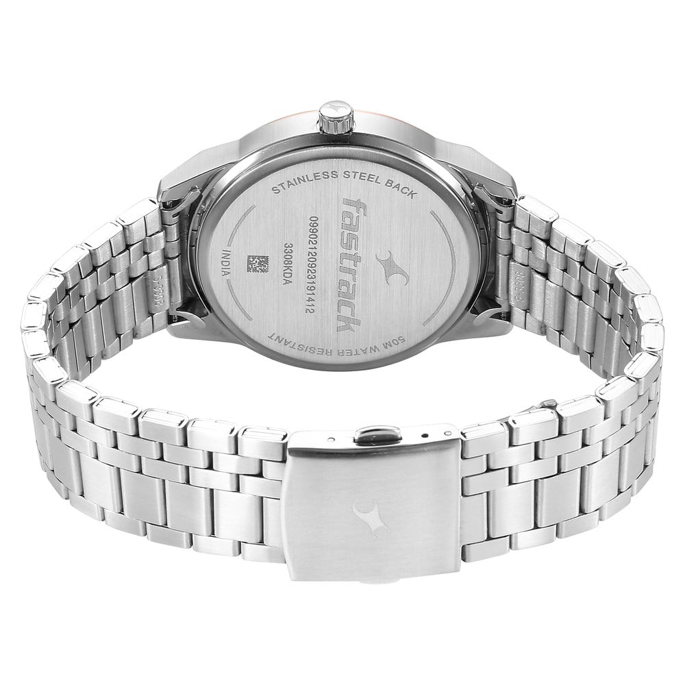 Fastrack Stunners Quartz Analog Green Dial Metal Strap Watch for Guys NT3308KM03