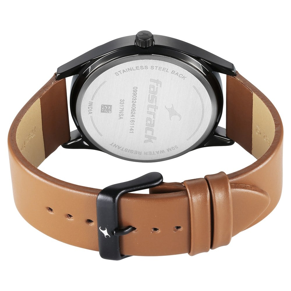 Fastrack Stunners Quartz Analog Black Dial Brown Leather Strap Watch For Guys NU3317NL02