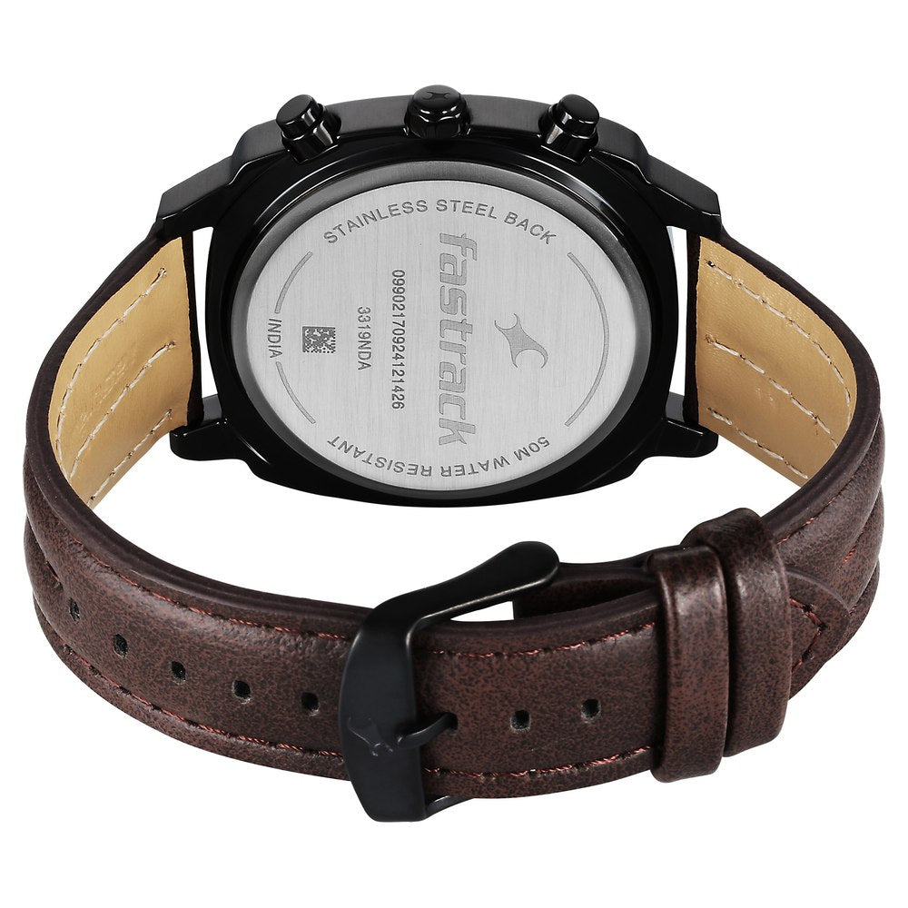 Fastrack Kronos Chronograph Black Dial Brown Leather Strap Watch For Guys NU3319NL01