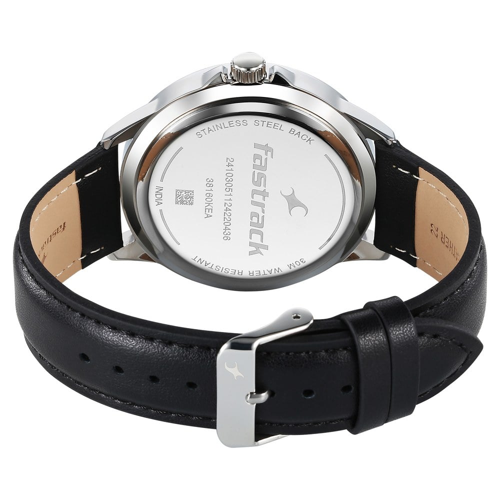 Fastrack Stunners X Quartz Analog Black Dial Leather Strap Watch For Guys NU38160SL03