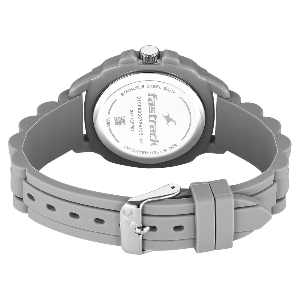 Fastrack Hype Bounce Quartz Analog Grey Dial Grey Silicone Strap Watch For Guys 38170PP01