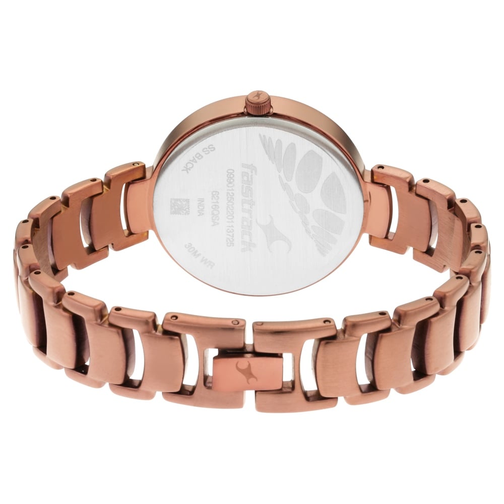 Fastrack Ruffles Quartz Analog with Date Beige Dial Stainless Steel Strap Watch for Girls NT6216QM01