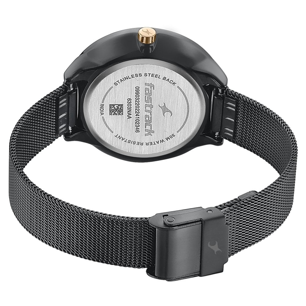 Fastrack Stunners Quartz Analog Black Dial Stainless Steel Strap Watch for Girls NU6303KM01