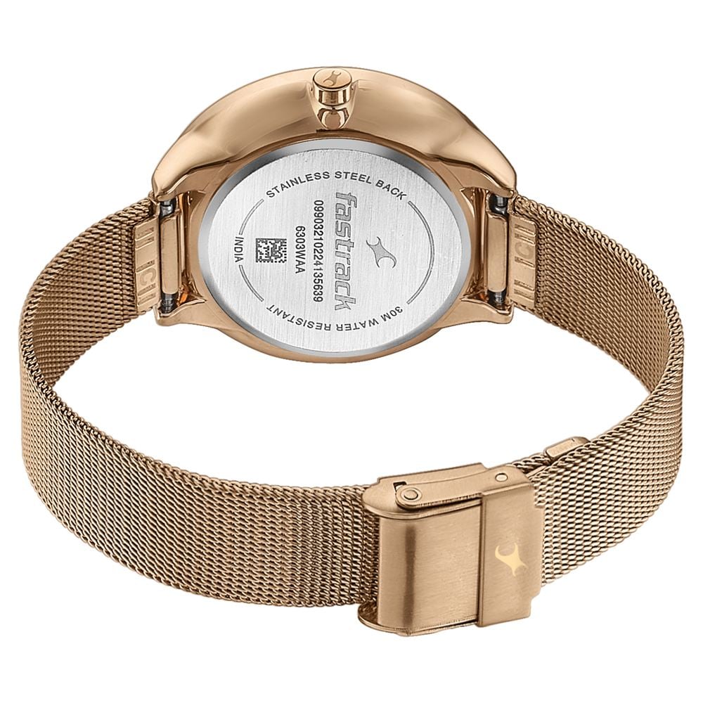 Fastrack Stunners Quartz Analog Rose Gold Dial Stainless Steel Strap Watch for Girls NU6303WM01
