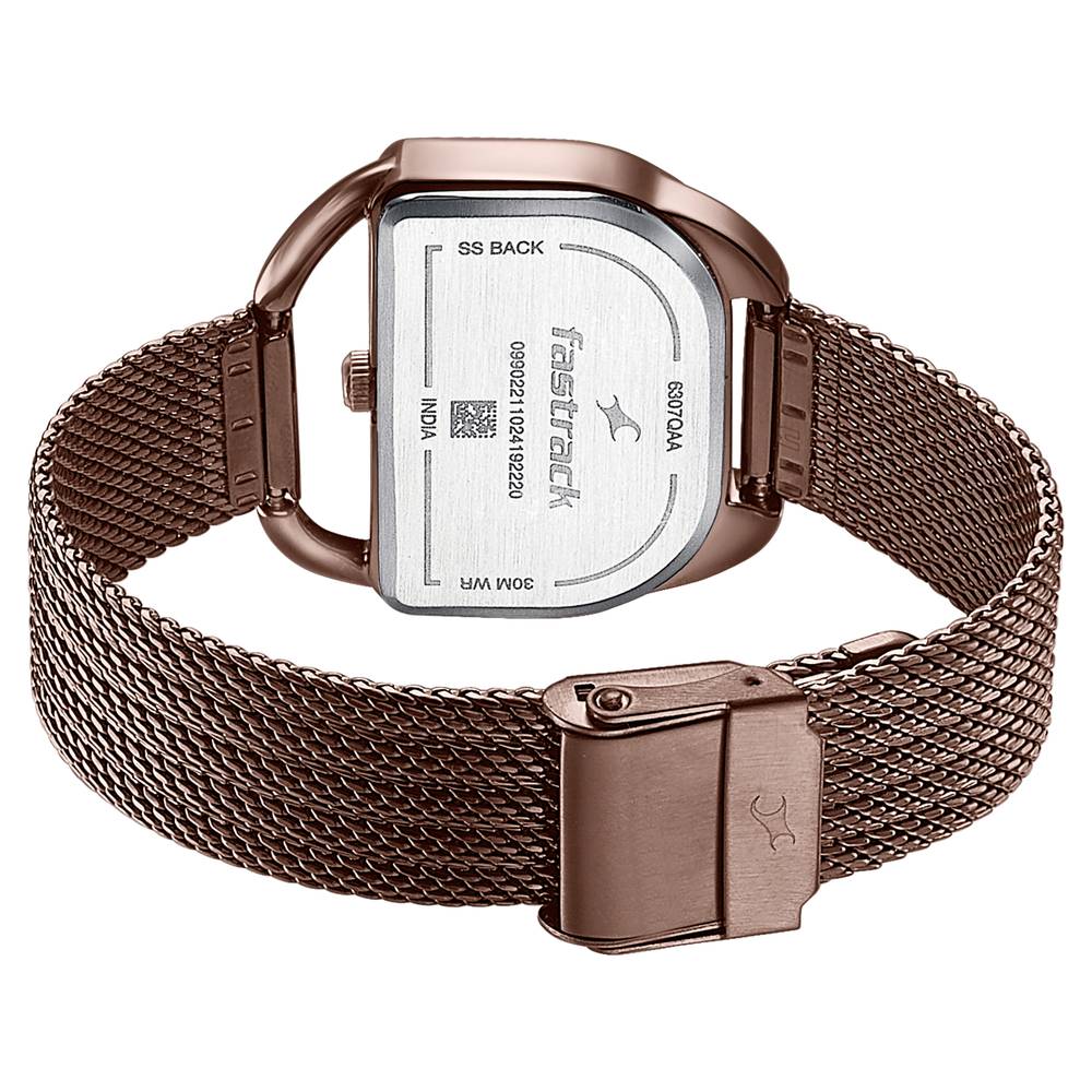 Fastrack Style Up Quartz Analog Brown Dial Brown Stainless Steel Strap Watch For Girls 6307QM01