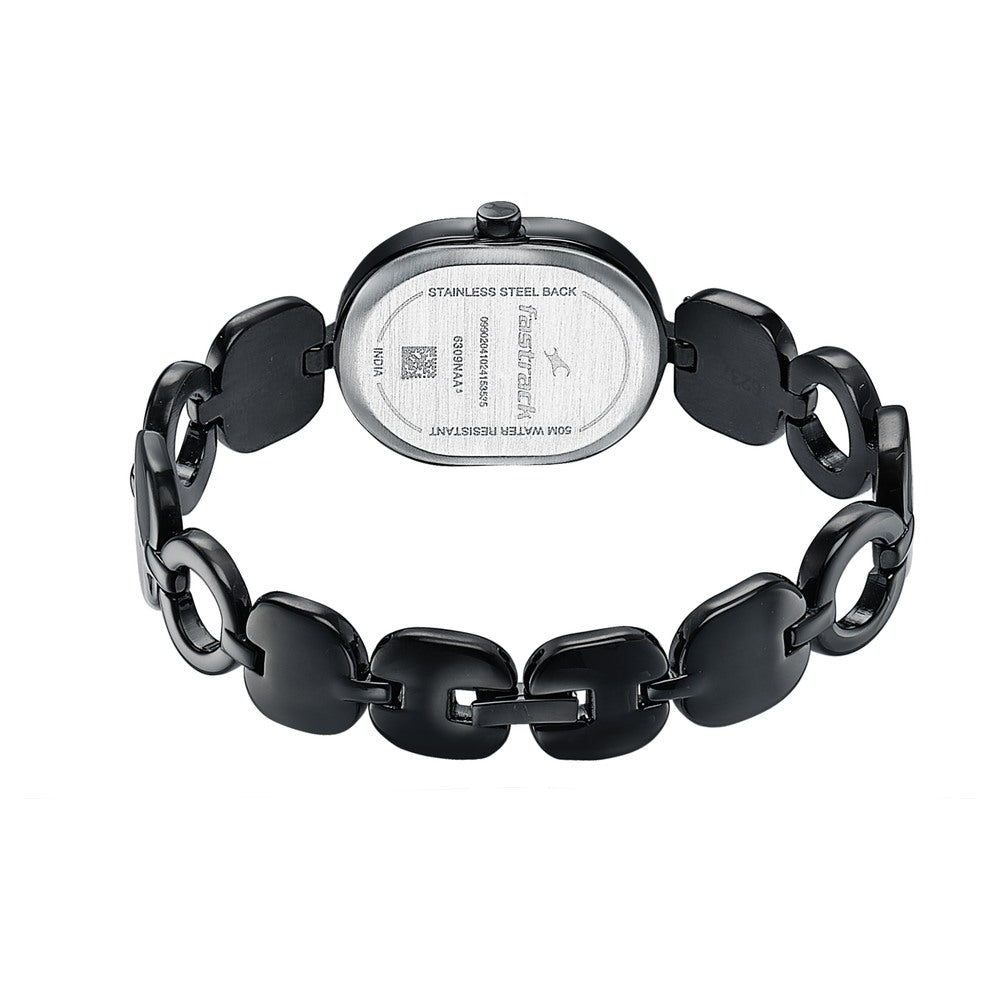 Fastrack Style Up Quartz Analog Green Mother Of Pearl Dial Black Metal Strap Watch For Girls 6309NM01