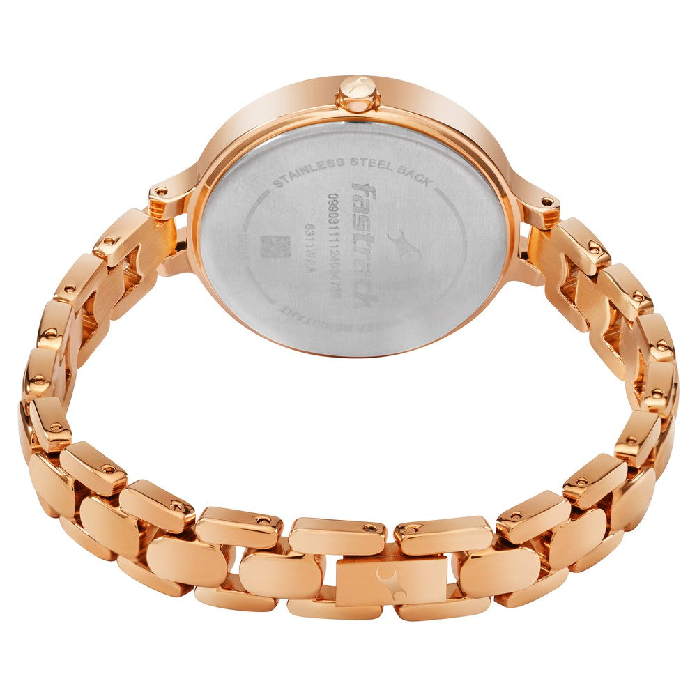 Fastrack Pulse Quartz Analog Rose Gold Dial Metal Strap Watch For Girls 6311WM01F