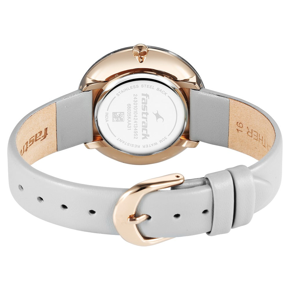 Fastrack Younique Quartz Analog Mother Of Pearl Dial LeatherStrap Watch For Girls 68035KL03