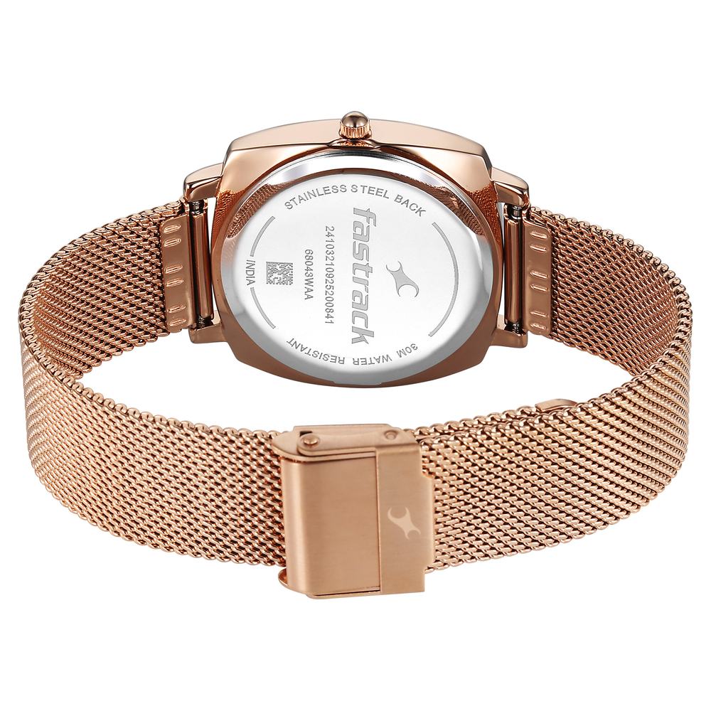 Fastrack Stunners Quartz Analog Rose Gold Dial Rose Gold Stainless Steel Strap Watch For Girls 68043WM06