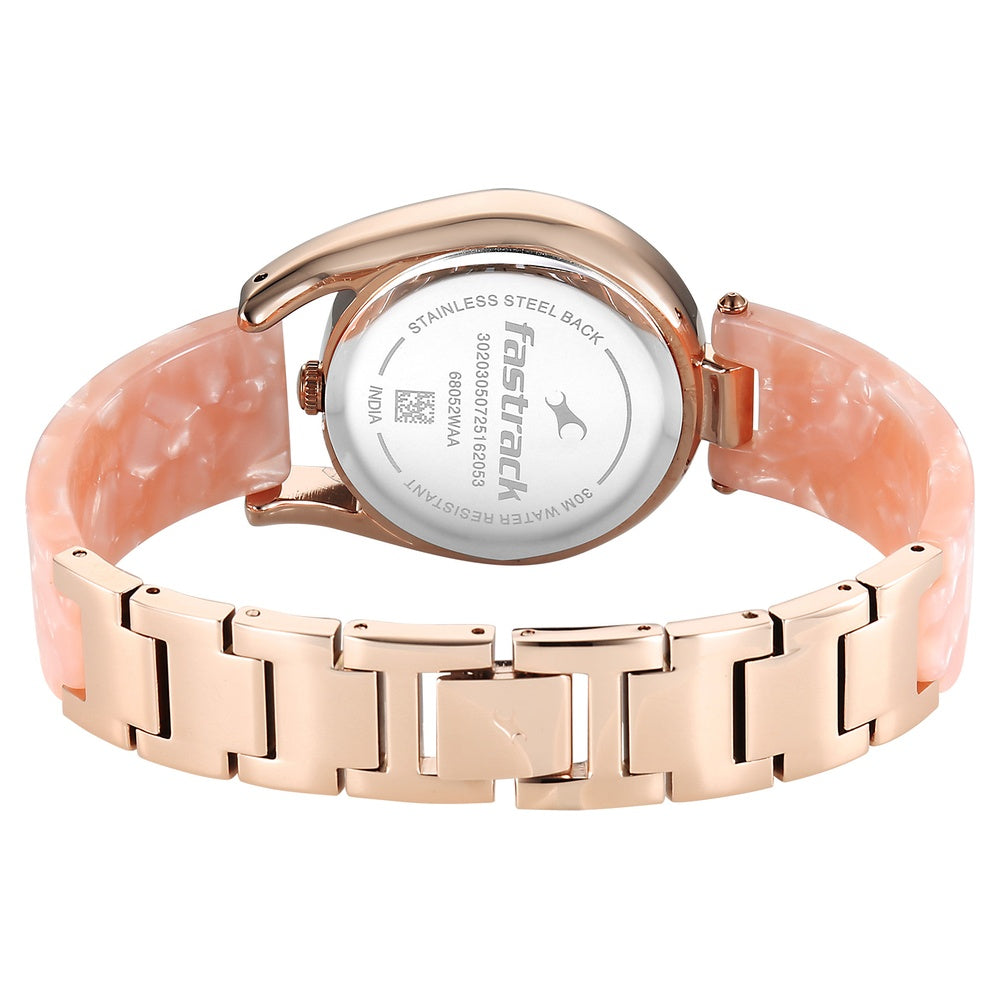 Fastrack Younique Quartz Analog Pink Mother Of Pearl Dial Two Toned Acetate & Metal Strap Watch For Girls 68052KD02