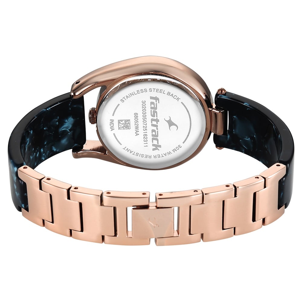 Fastrack Younique Quartz Analog Blue Mother Of Pearl Dial Two Toned Acetate & Metal Strap Watch For Girls 68052KD03