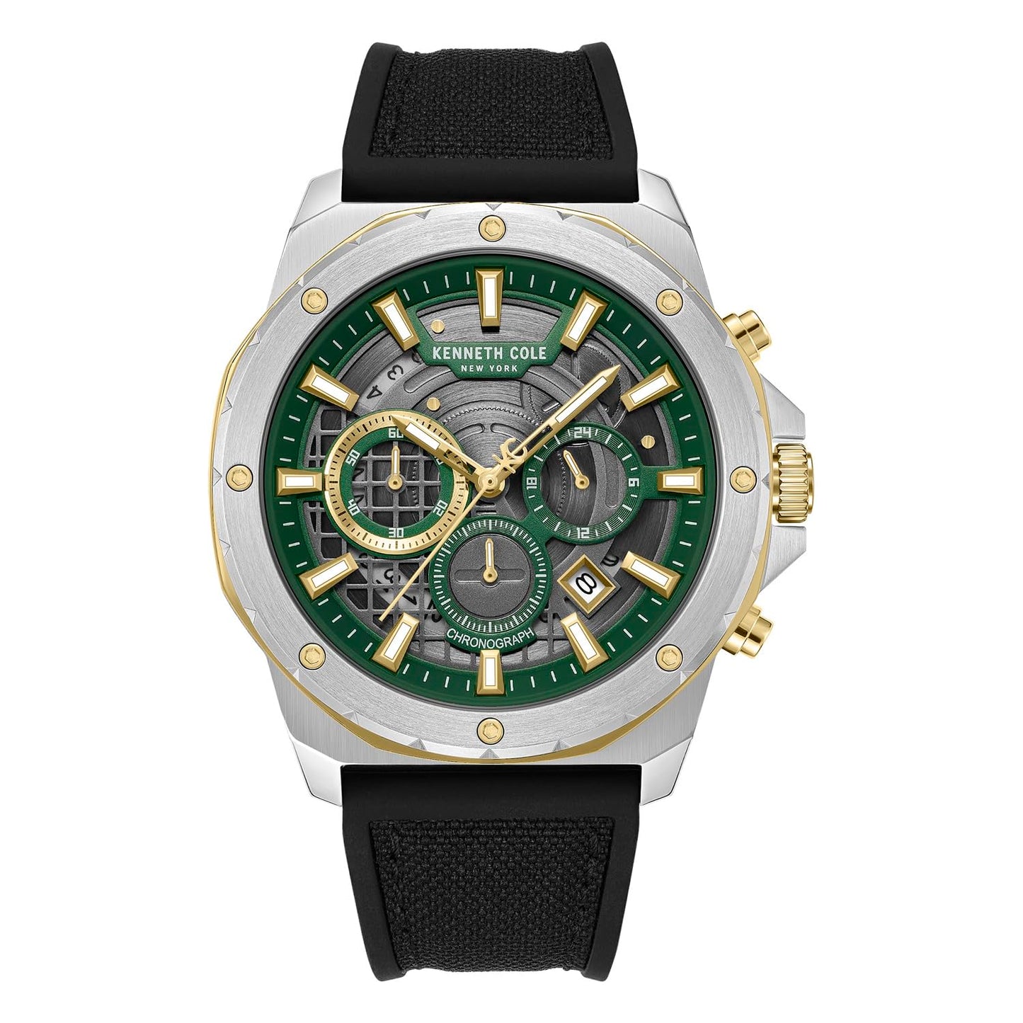 Kenneth Cole Quartz Analog Green Dial Black Silicone Strap Watch for Men KCWGO0087603MNW