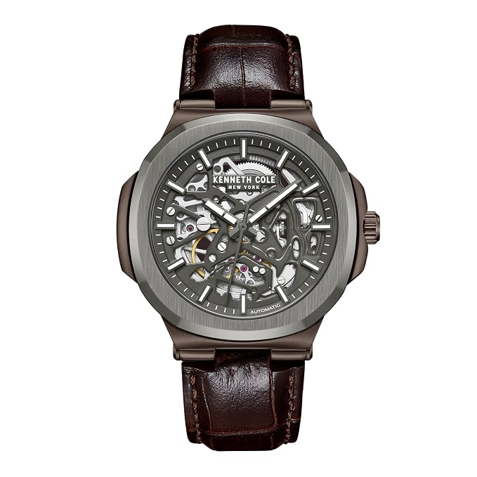 Kenneth Cole Automatic Grey dial Brown Leather Strap Watch for Men NTKCWGX0080503MNW