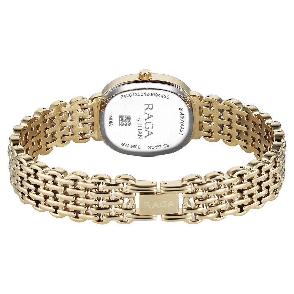 Titan Raga Spotlight Quartz Analog Blue Dial Golden Metal Strap Watch For Women - 95430YM01