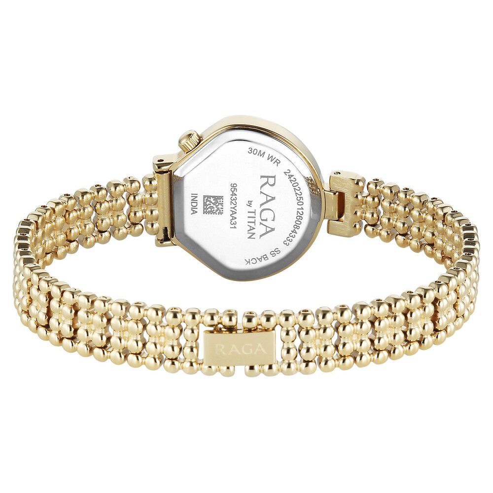 Titan Raga Spotlight Quartz Analog White Dial Golden Metal Strap Watch For Women - 95432YM01