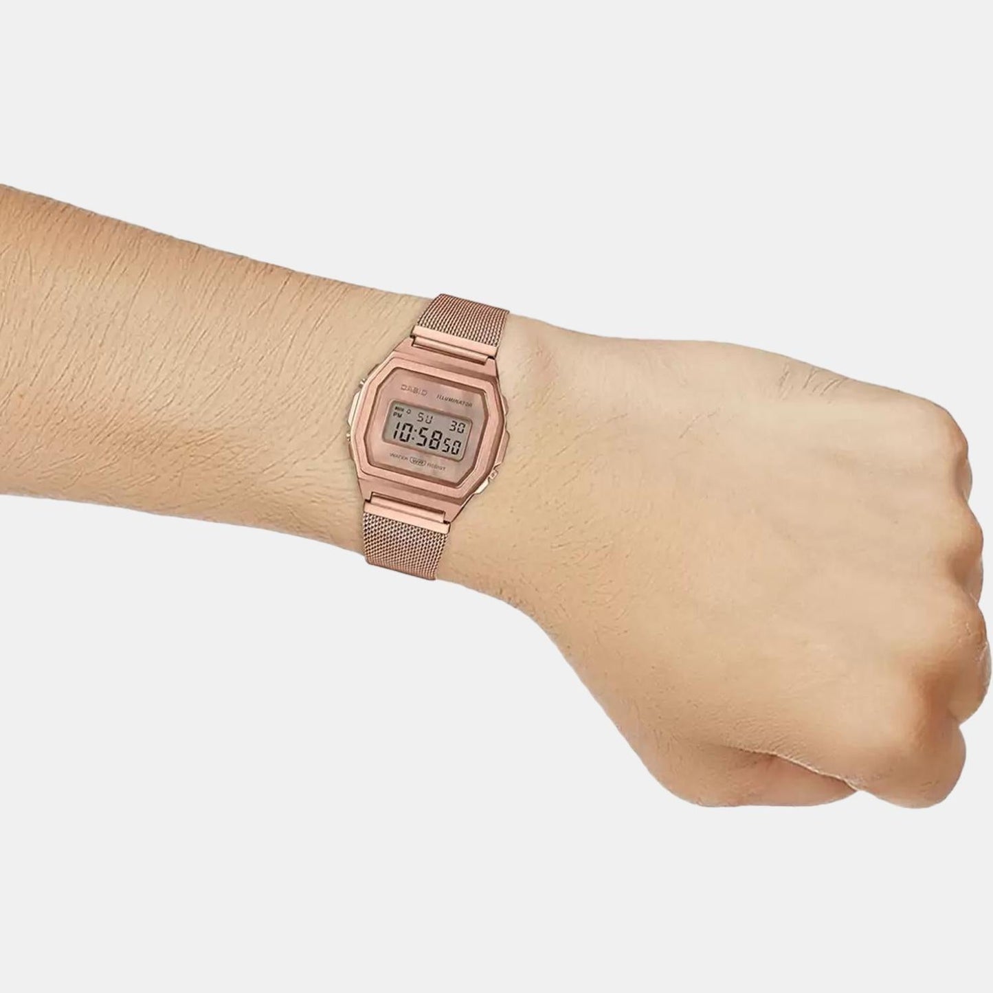 Vintage Unisex Quartz Rose Gold Dial Digital Stainless Steel Watch D196