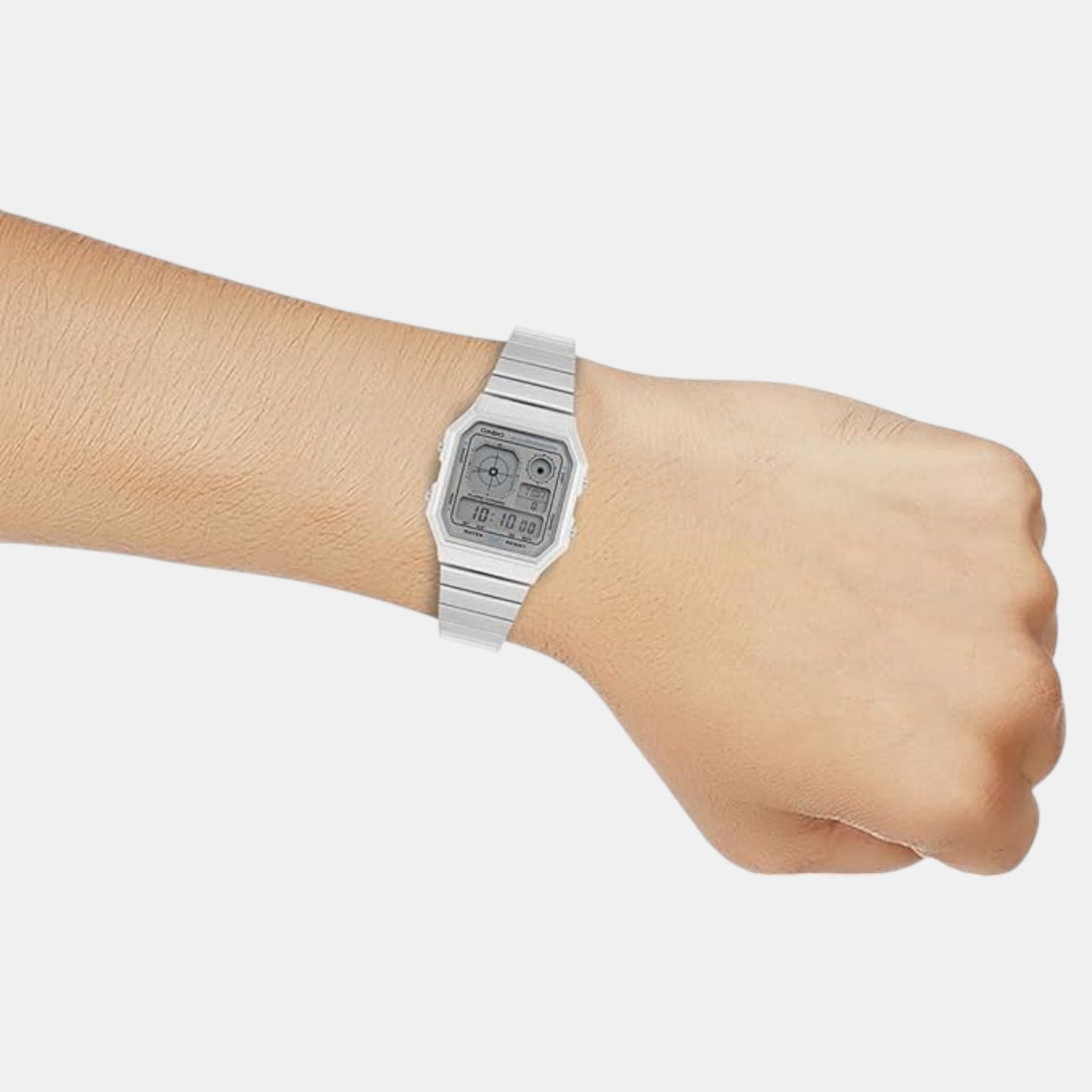 Vintage Unisex Quartz Silver Dial Digital Stainless Steel Watch D389