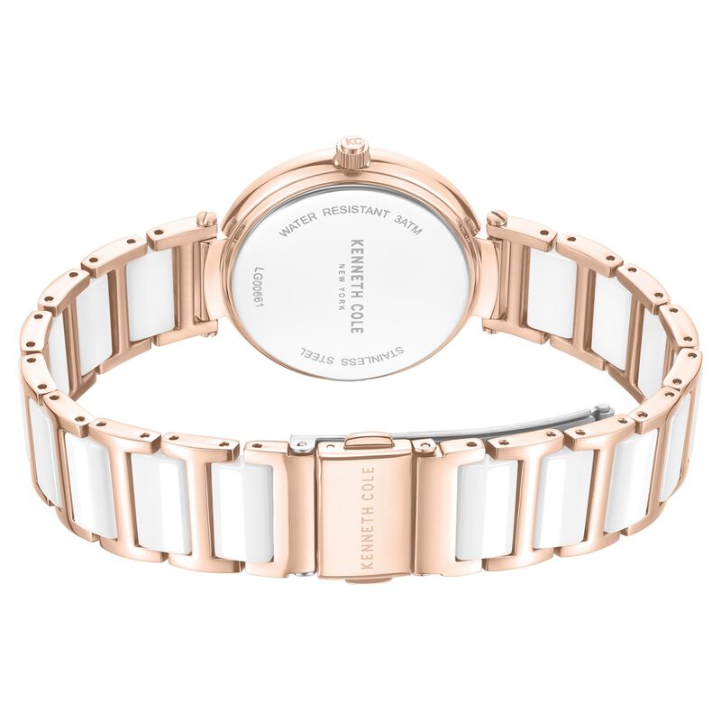 Kenneth Cole Quartz Analog Silver Dial Rose Gold Colour Ceramic Strap Watch For Women KCWLG0066102LD