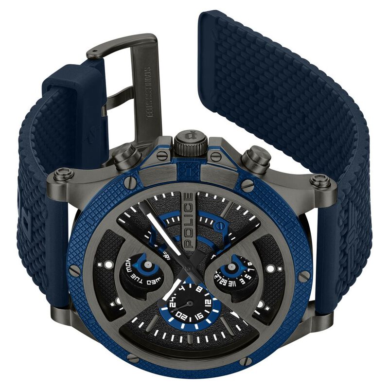 Police Multifunction Black Dial Silicone Strap Watch For Men