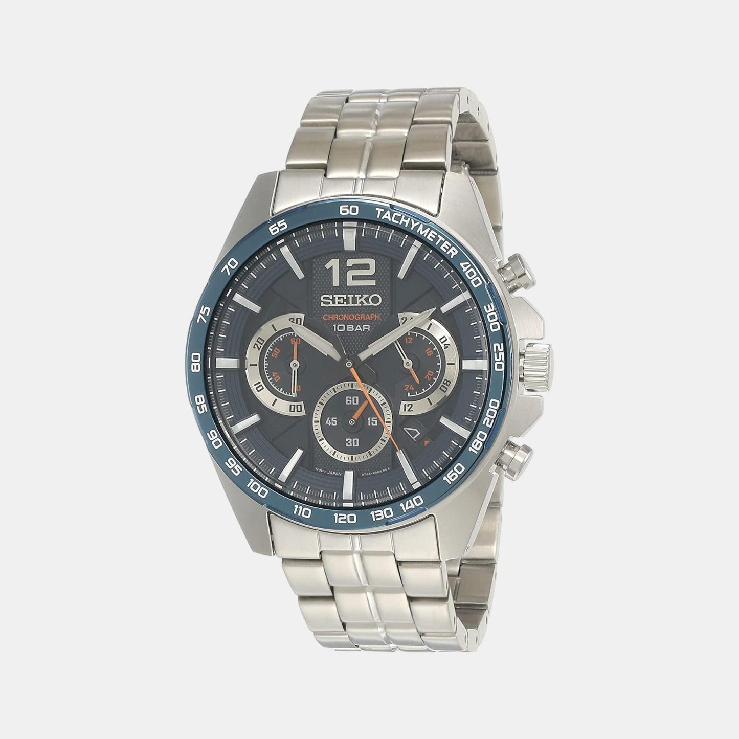 Seiko Dress Men Quartz Blue Dial Chronograph Stainless Steel Watch SSB345P1