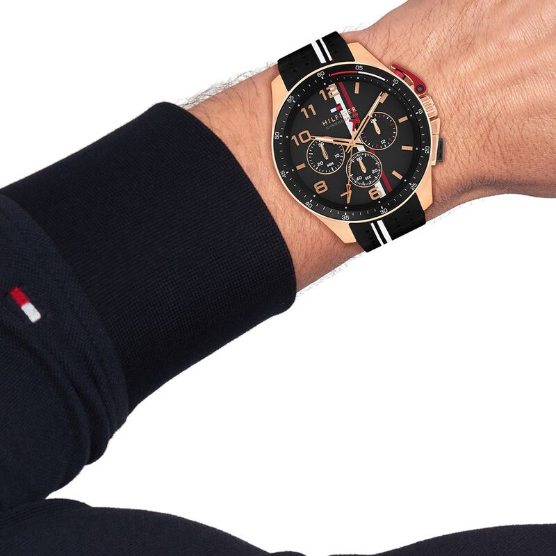 Tommy Hilfiger Quartz Chronograph Black Dial Black Silicone Strap Watch For Men