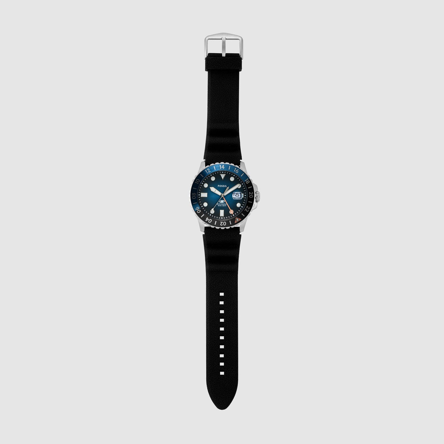 Fossil Blue Gmt Men Quartz Multicolour Dial Analog Silicone Watch FS6049