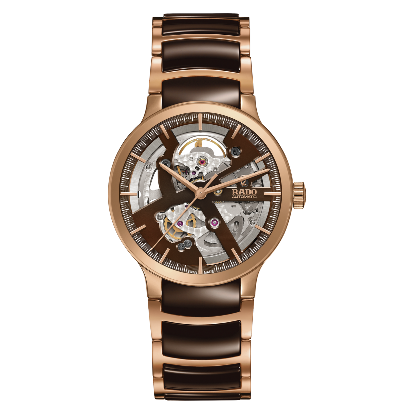 Rado Centrix Brown Skeleton Dial Automatic R30181312 Watch for Men