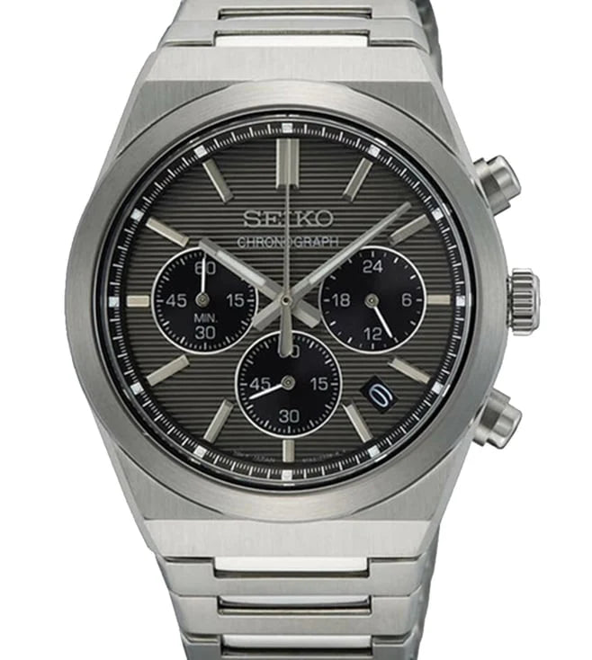 Seiko Dress Men Quartz Grey Dial Chronograph Stainless Steel Watch SSB455P1