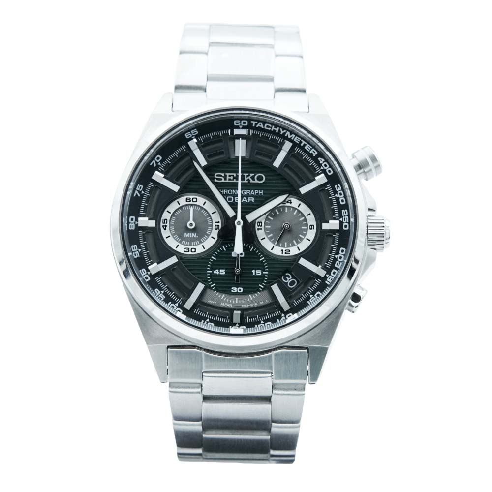Seiko Dress Men Quartz Green Dial Chronograph Stainless Steel Watch SSB405P1
