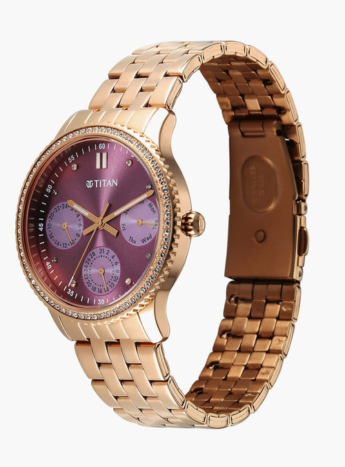 TITAN Purple Sports Fashion Stainless Steel Multifunction Watch - 2765WM01