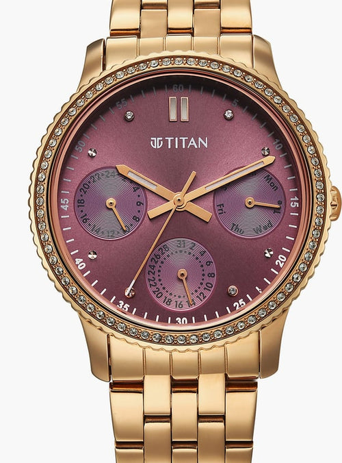 TITAN Purple Sports Fashion Stainless Steel Multifunction Watch - 2765WM01
