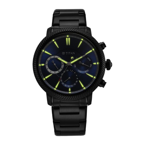 Titan Stellar Multifunction Blue Dial Black Stainless Steel Strap Watch For Men - NU10012NM01