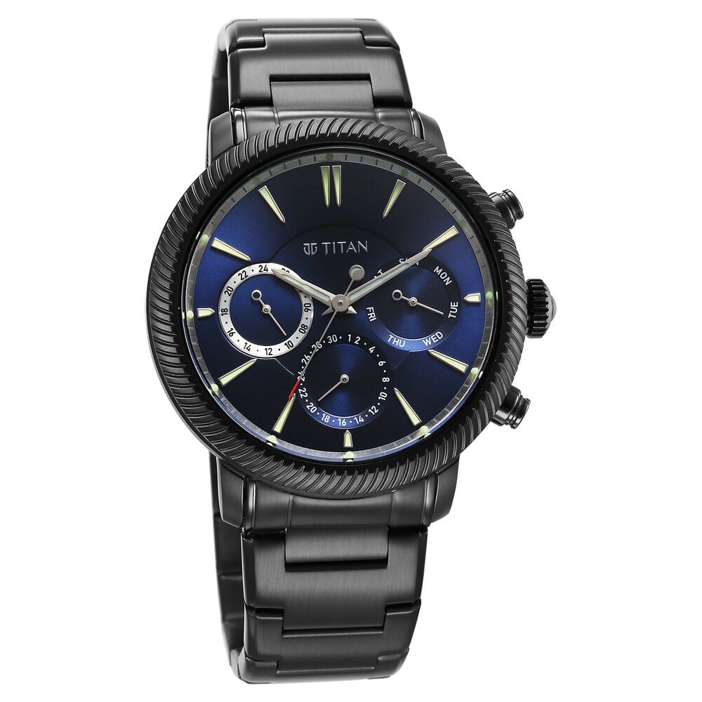 Titan Stellar Multifunction Blue Dial Black Stainless Steel Strap Watch For Men - NU10012NM01