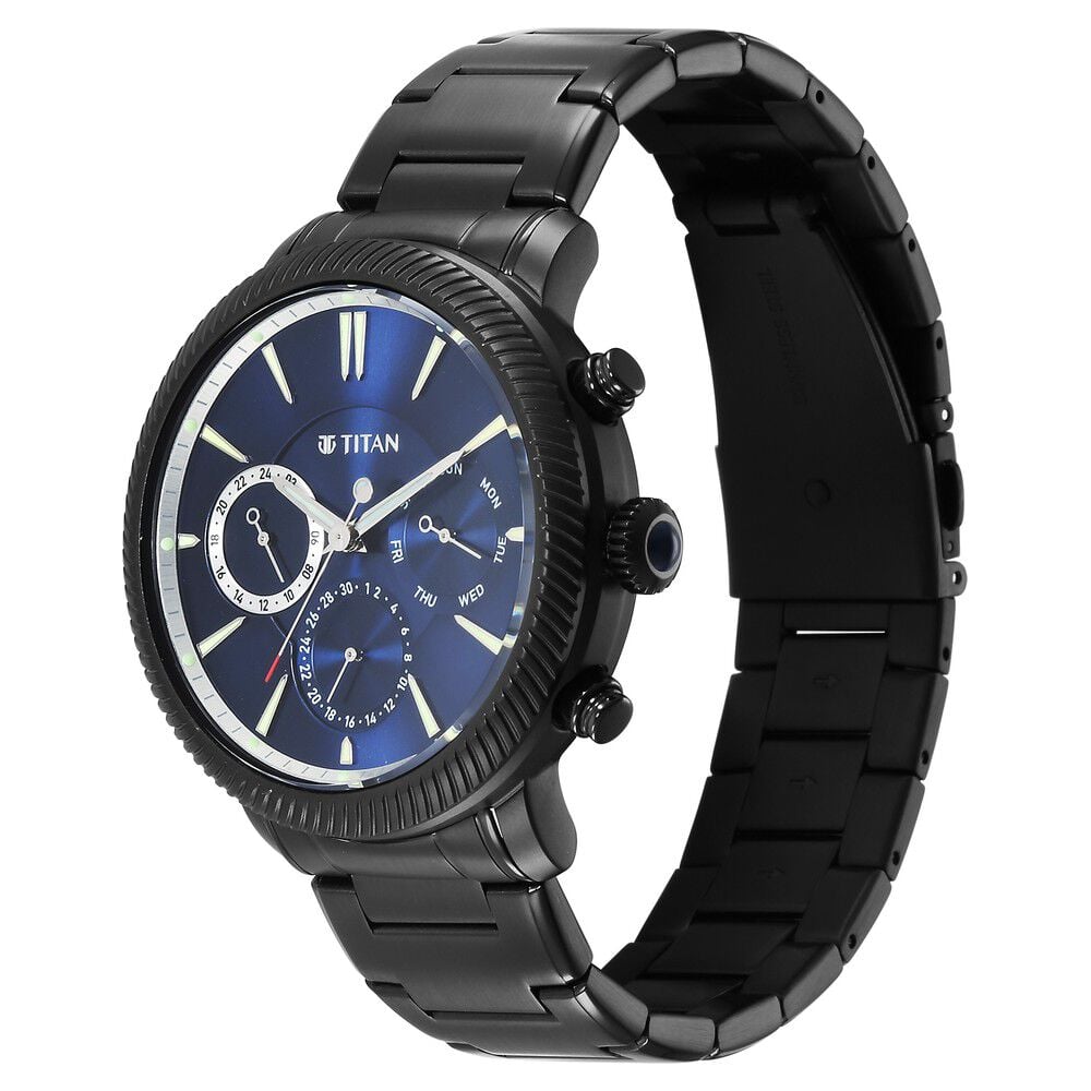 Titan Stellar Multifunction Blue Dial Black Stainless Steel Strap Watch For Men - NU10012NM01