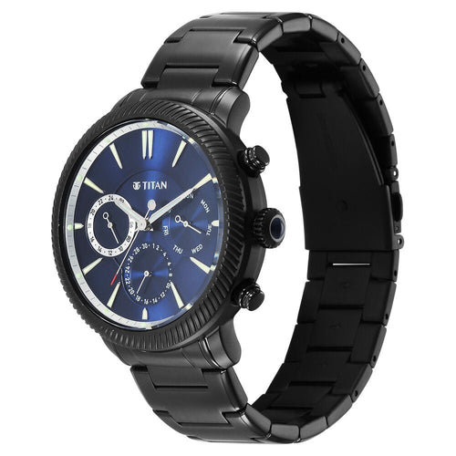 Titan Stellar Multifunction Blue Dial Black Stainless Steel Strap Watch For Men - NU10012NM01