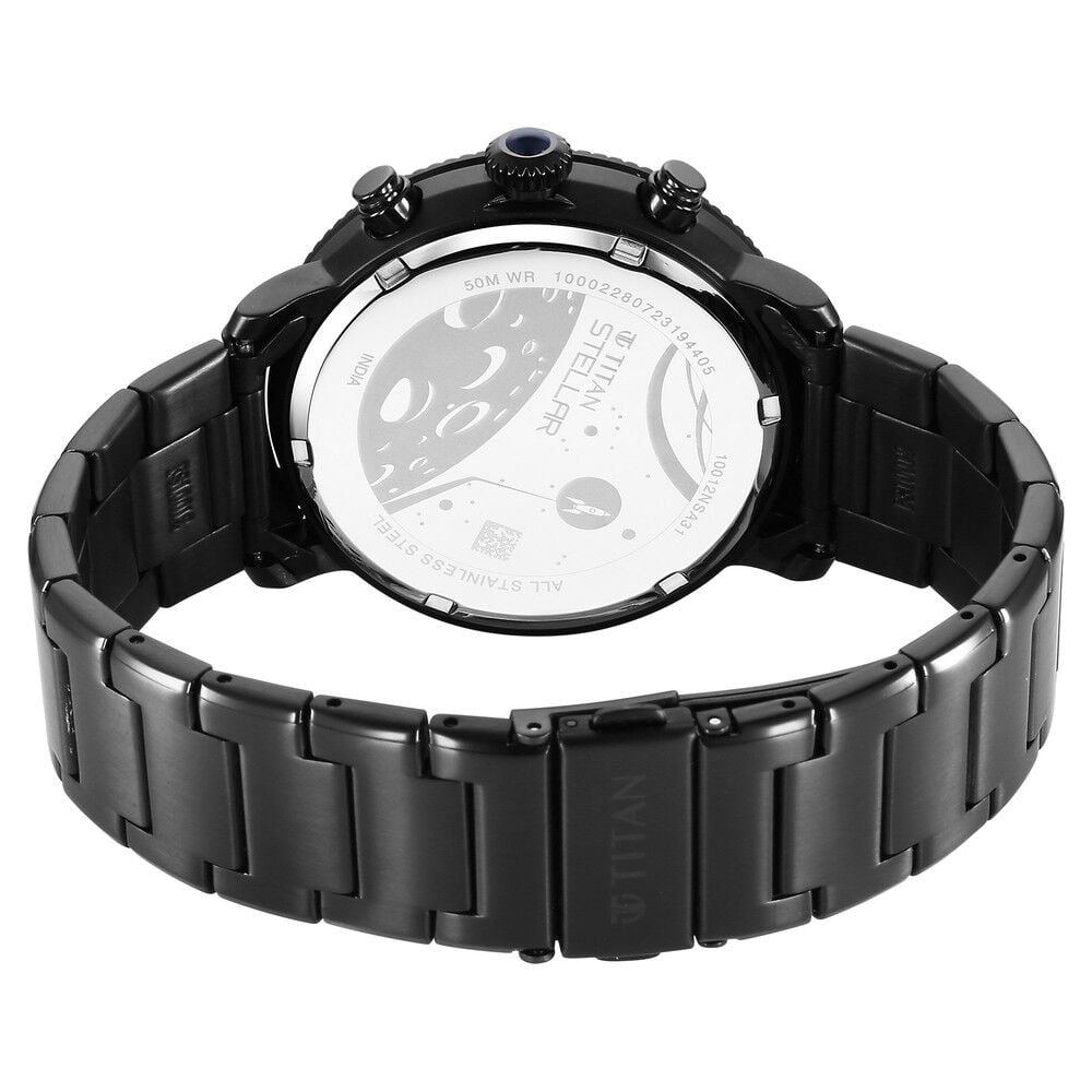 Titan Stellar Multifunction Blue Dial Black Stainless Steel Strap Watch For Men - NU10012NM01