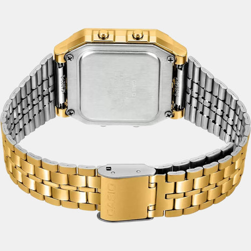 Vintage Unisex Quartz Gold Dial Digital Stainless Steel Watch D134