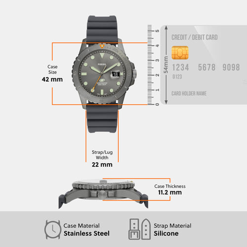 Fossil Blue Dive Men Quartz Grey Dial Analog Silicone Watch FS5994