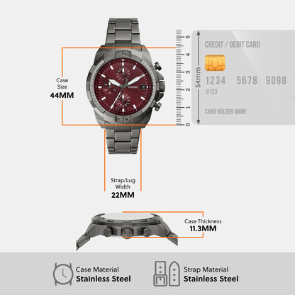 Bronson Men Quartz Grey Dial Chronograph Stainless Steel Watch FS6017