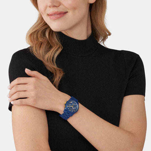 Runway Women Quartz Blue Dial Chronograph Stainless Steel Watch MK7332