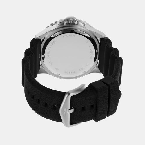 Fossil Blue GMT Men Quartz Black Dial Analog Silicone Watch FS6036