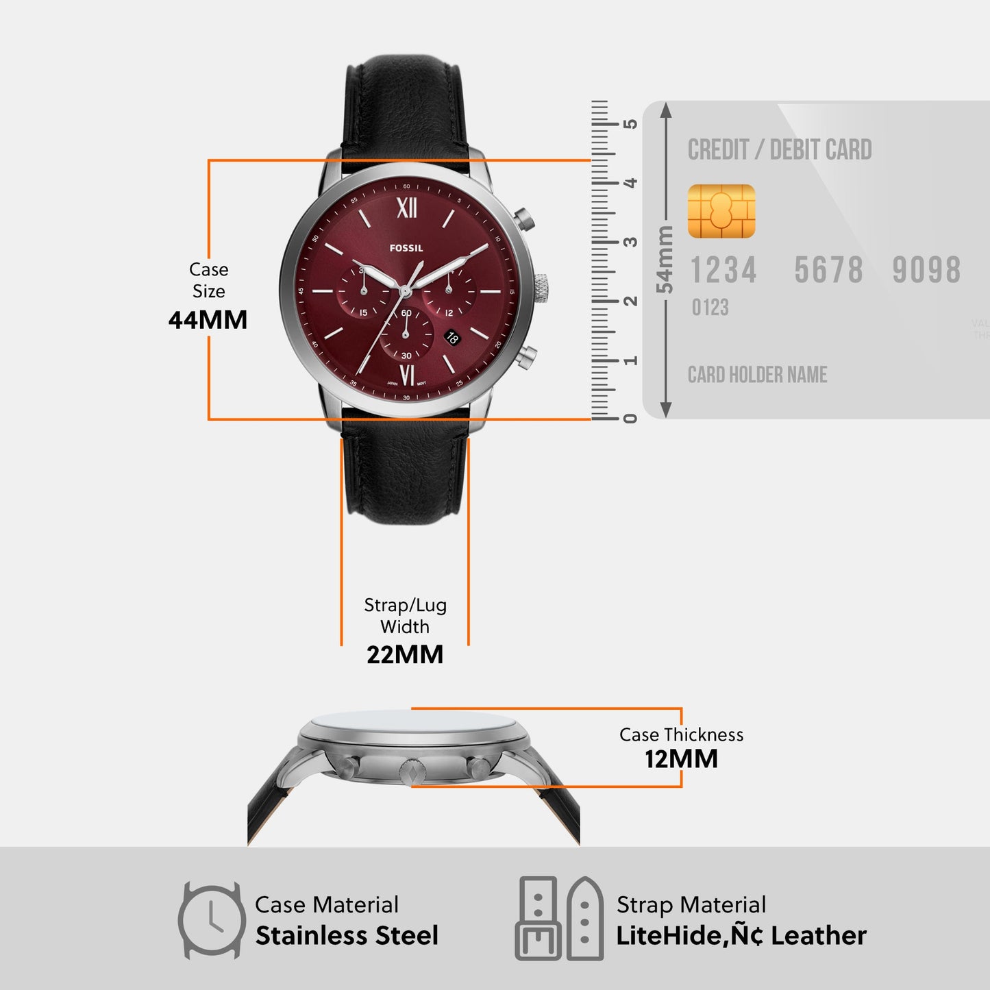 Neutra Men Quartz Red Dial Chronograph Leather Watch FS6016