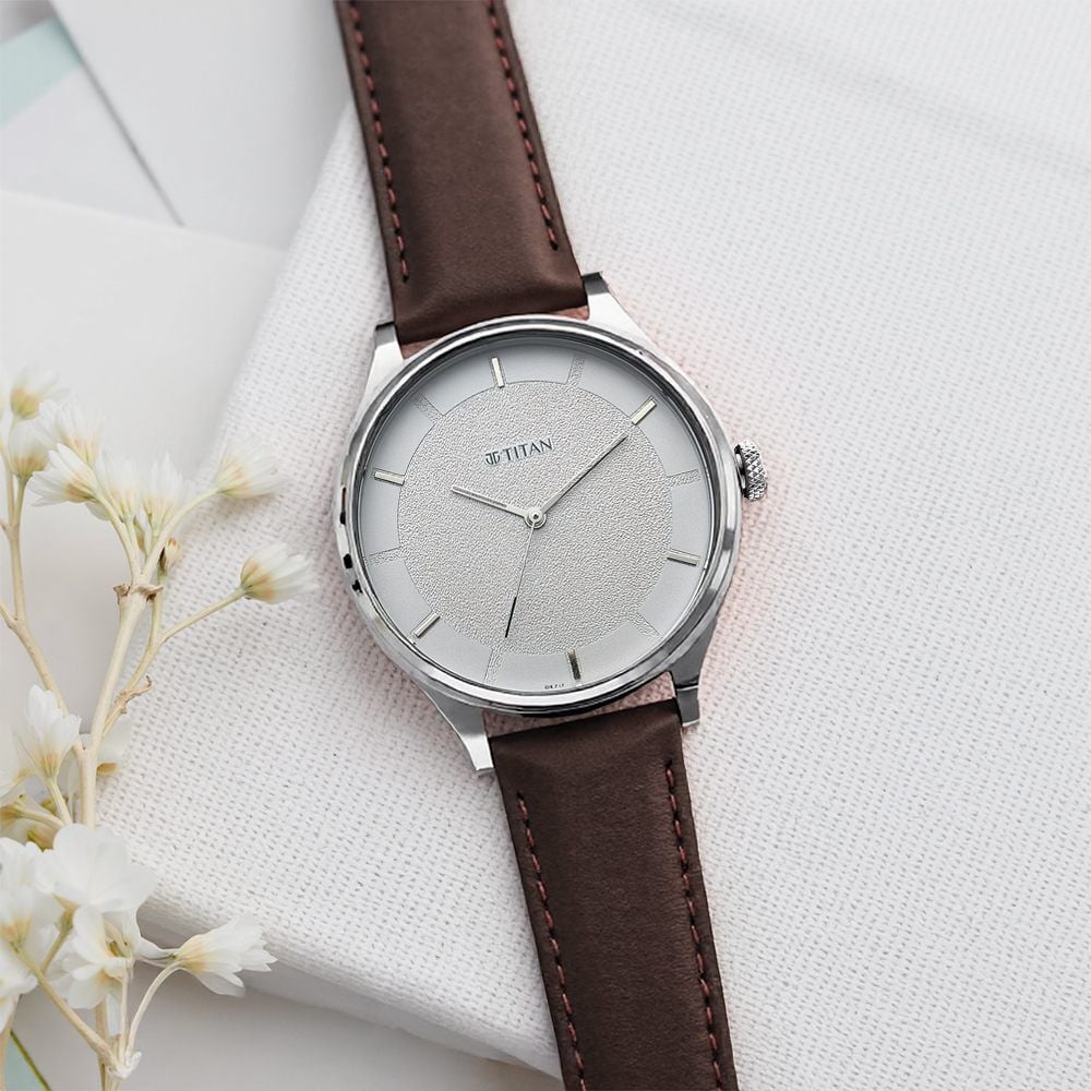 Titan Men's Classic Watch: Gradient Dial & Sleek Markings with Leather Strap - NR1802SL13