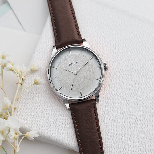 Titan Men's Classic Watch: Gradient Dial & Sleek Markings with Leather Strap - NR1802SL13