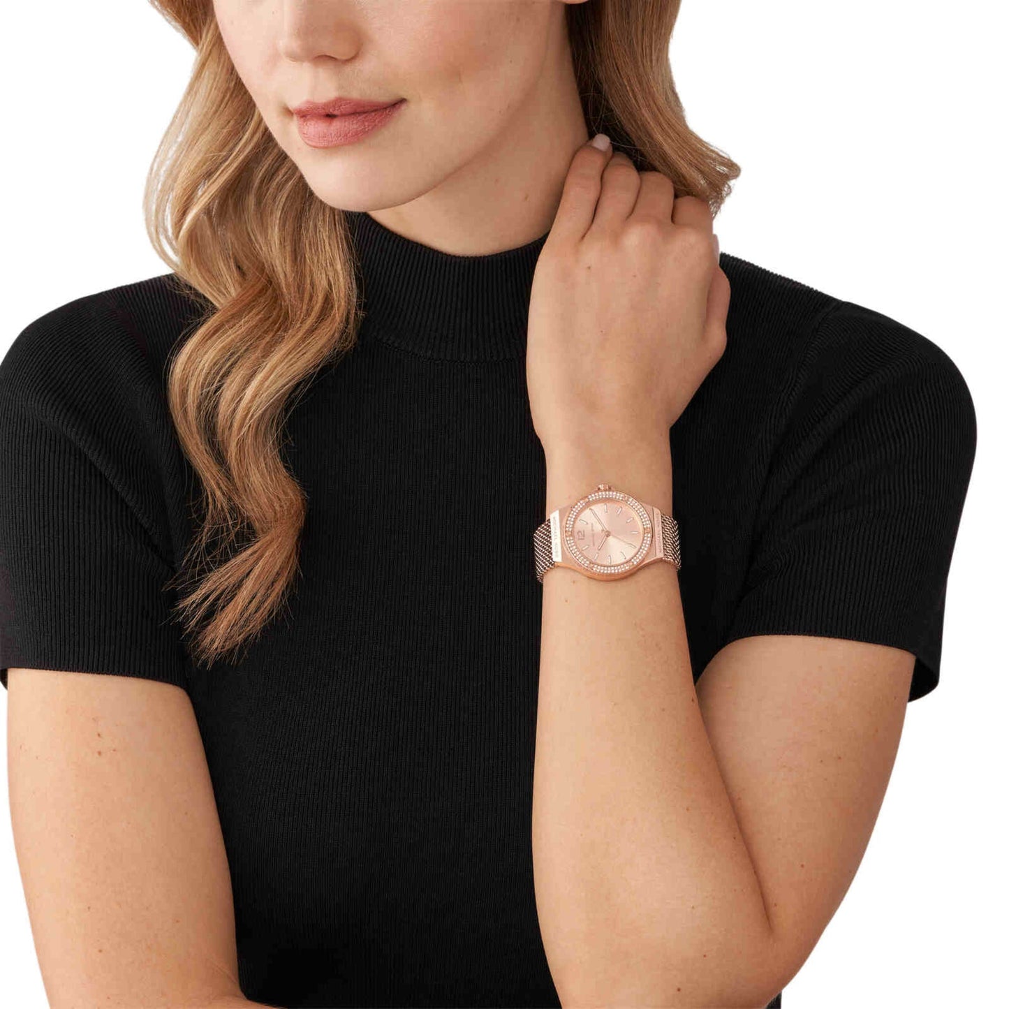 Lennox Women Quartz Pink Dial Analog Mesh Watch MK7336