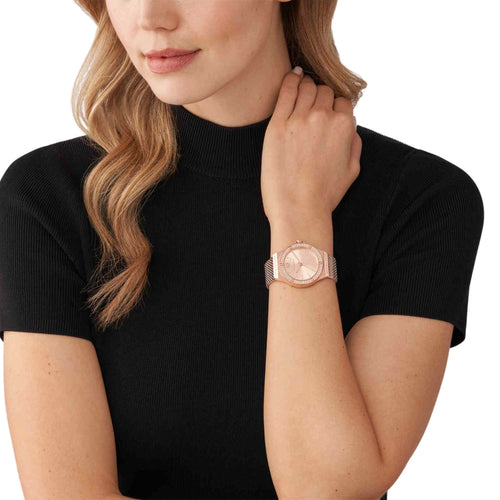 Lennox Women Quartz Pink Dial Analog Mesh Watch MK7336