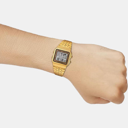 Vintage Unisex Quartz Gold Dial Digital Stainless Steel Watch D134