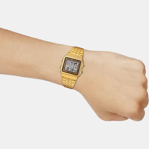 Vintage Unisex Quartz Gold Dial Digital Stainless Steel Watch D134