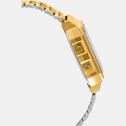 Vintage Unisex Quartz Gold Dial Digital Stainless Steel Watch D134